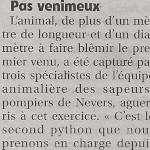 Article de journal sur l'abandon d'un serpent à Fourchambault, commune de Nevers
